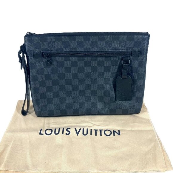 LOUIS VUITTON N40505 Damier Graphite Takeoff-Pouch Bag with strap Clutch Black - Picture 1 of 16